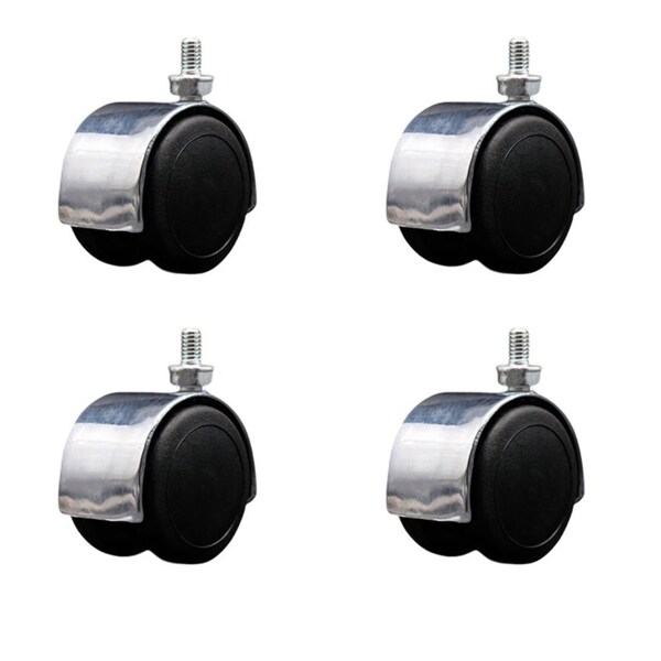2'' Floor Safe Chrome Hooded Twin Wheel Caster 5/16 Threaded Stem, 4PK